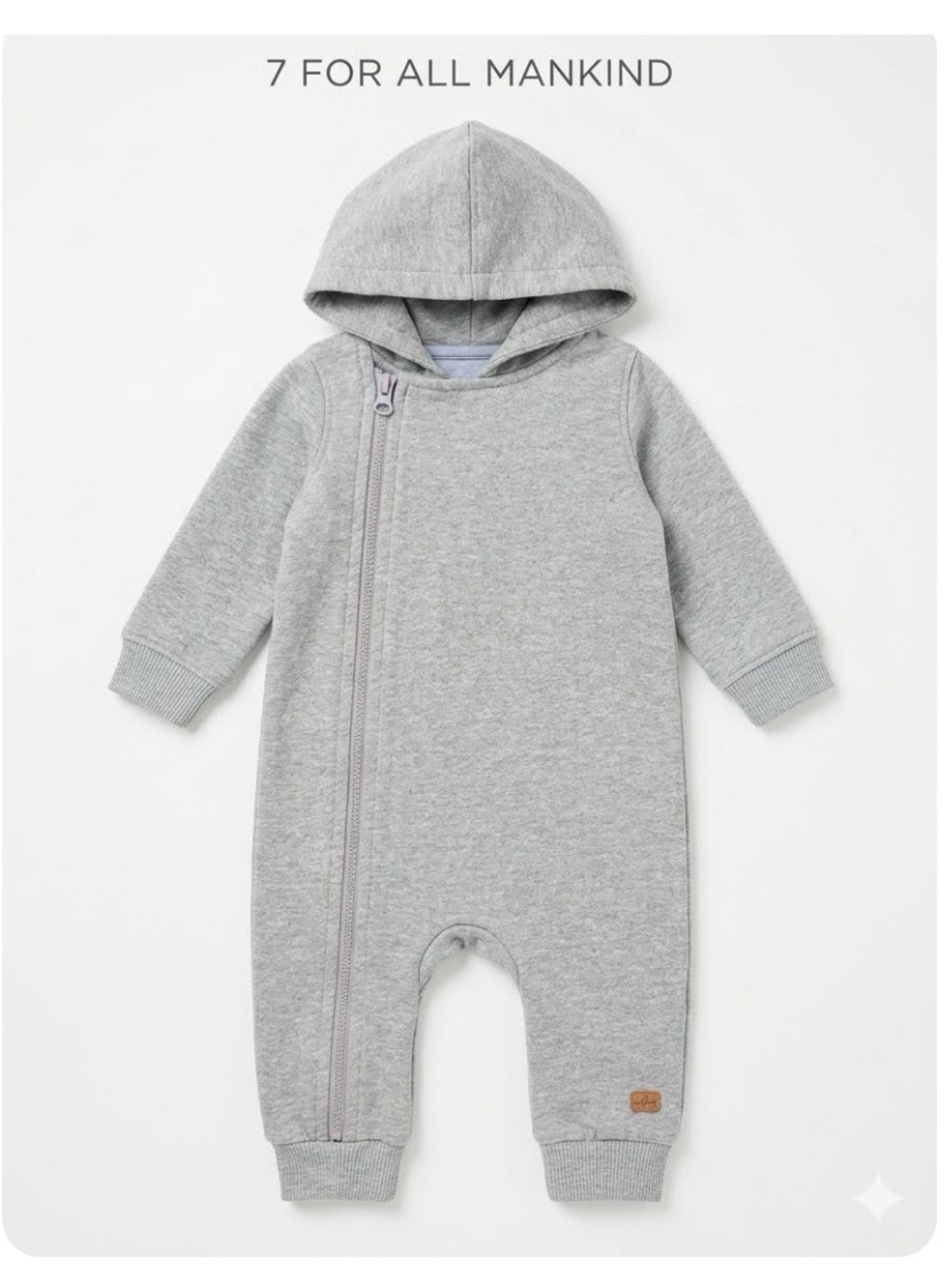 7 For All Mankind Light Gray Hooded Baby One-Piece Romper